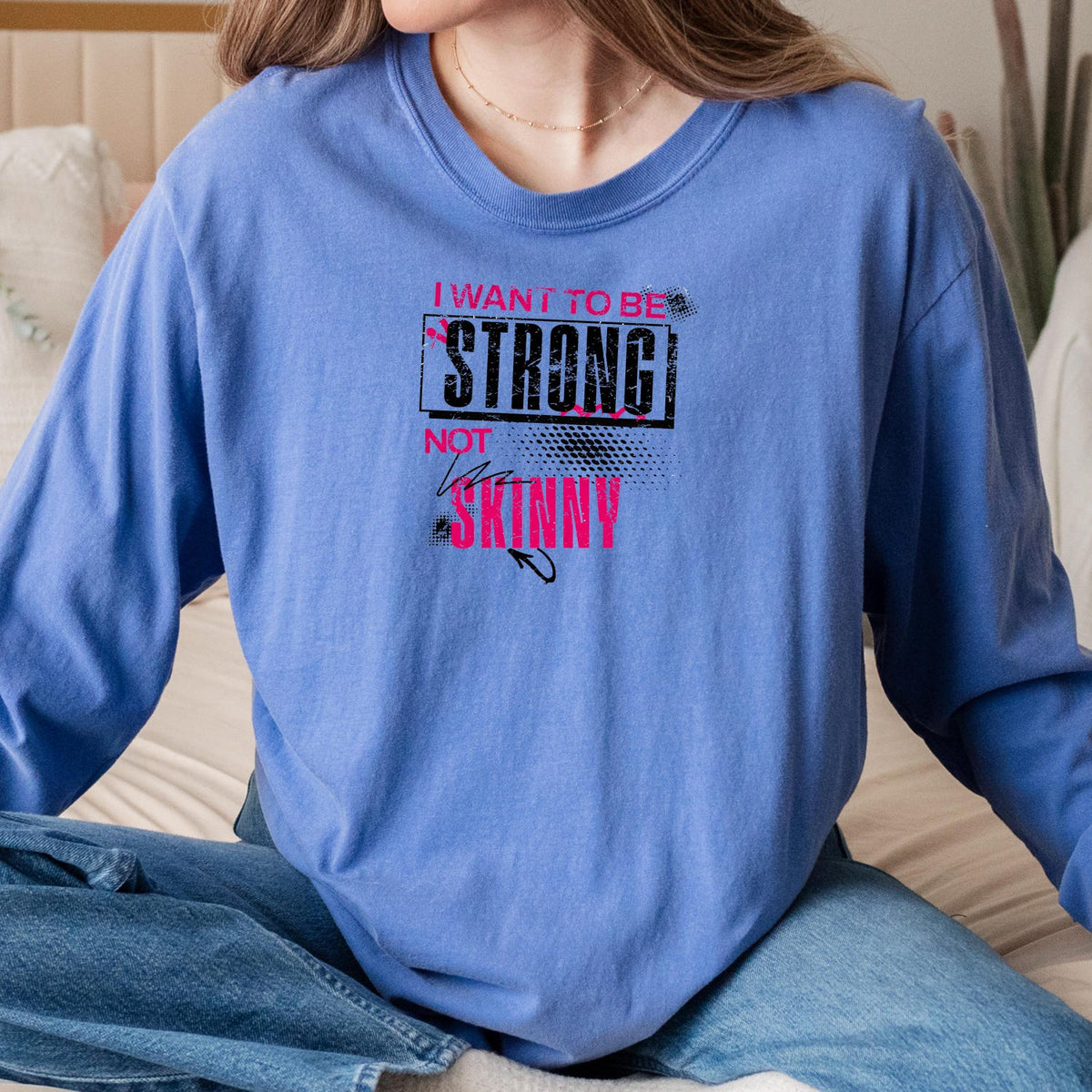 Strong Not Skinny Inspirational Workout Tee - Comfort Colors Long Sleeve Motivational Fitness Shirt Apparel:**