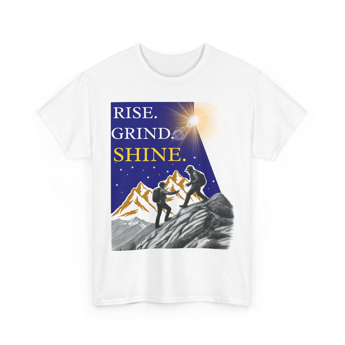 Rise Grind Shine Tee: Motivational Unisex Heavy Cotton Workout Shirt