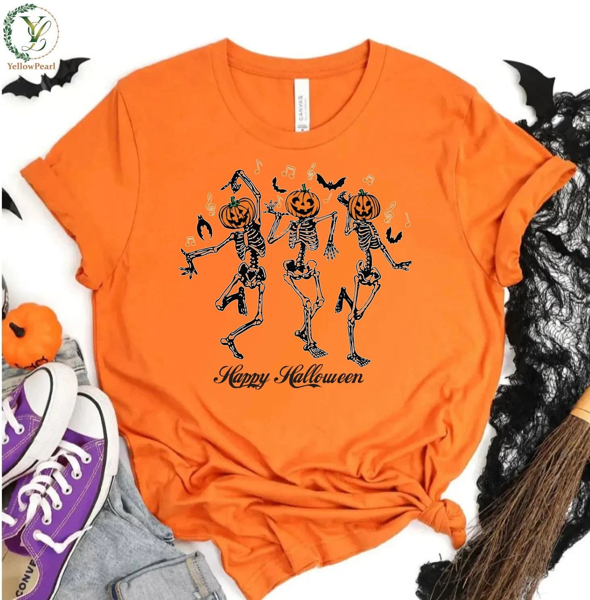 Halloween Spooky Pumpkin T-shirt,night Bafore Men Women Costume,dancing Skelton