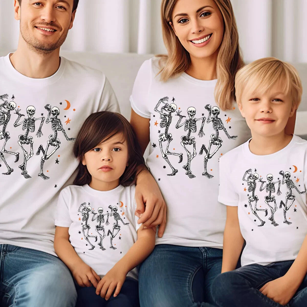 Happy Halloween Dancing Scary Skeletons Spooky Season Family T-shirt #h