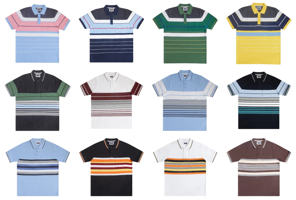 Mens Polo Shirt Short Sleeve Tipping Collar Engineering Stripes M-3xl 23949596