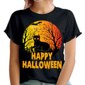 Happy Halloween Black T-shirt Cat Spooky Moon &amp; Bats Design #t463