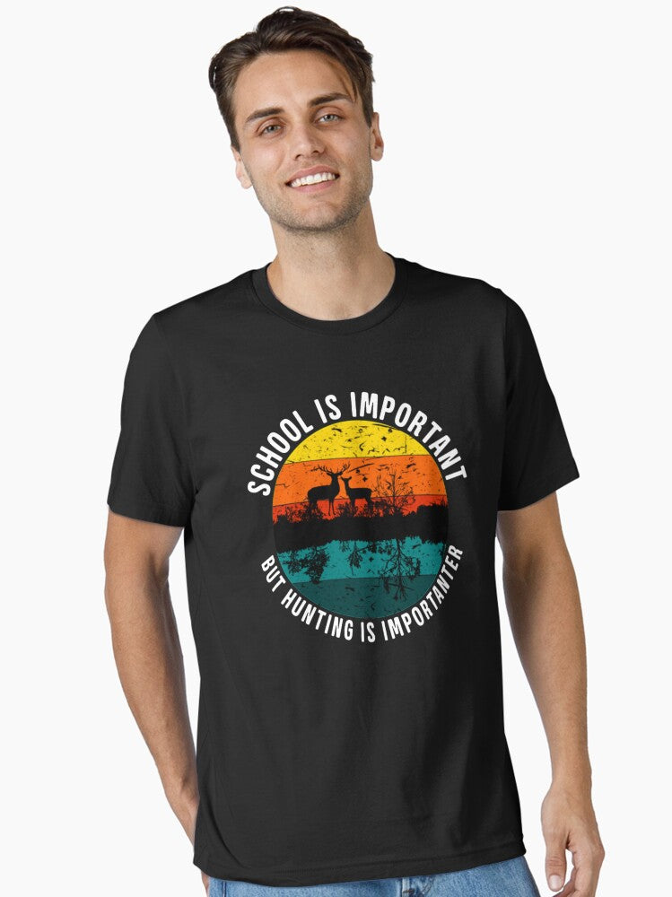 Retro School is Important but Hunting is Importanter T-Shirt, Funny Deer T-Shirt, Christmas Gift, Christmas T-Shirt, Vintage Retro T-Shirt T-Shirt