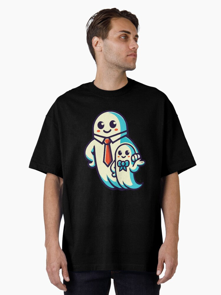 Papa Ghost Father With Son Funny Halloween Oversized T-Shirt