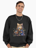 Funny Cat Wrapped in Christmas Lights Kitten Xmas Premium Oversized Sweatshirt