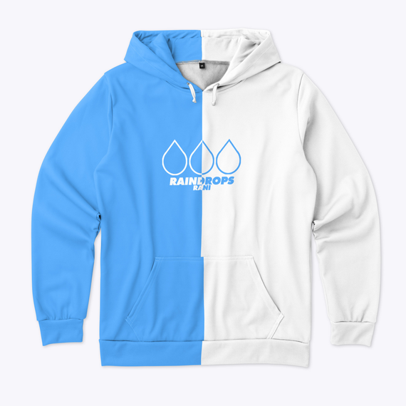 Raindrops Split Hoodie Blue White | Premium Unisex T-Shirt, Trending Graphic Tee
