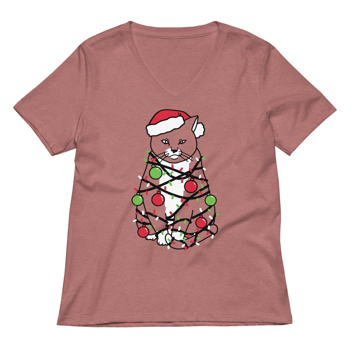 Meowy Christmas Women S V Neck Tee V Neck T Shirt Minimal Style