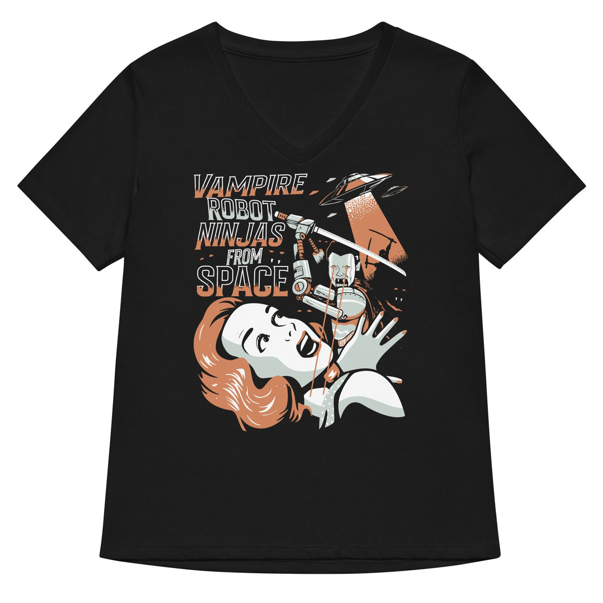 Vampire Robot Ninja From Space Women S V Neck Tee V Neck T Shirt Gift Ready
