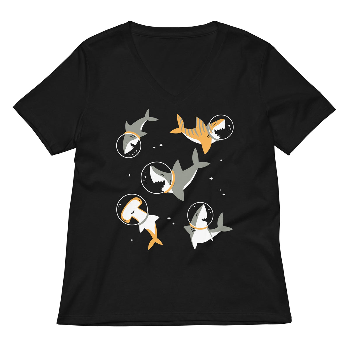 Sharks In Space Women S V Neck Tee V Neck T Shirt Minimal Style