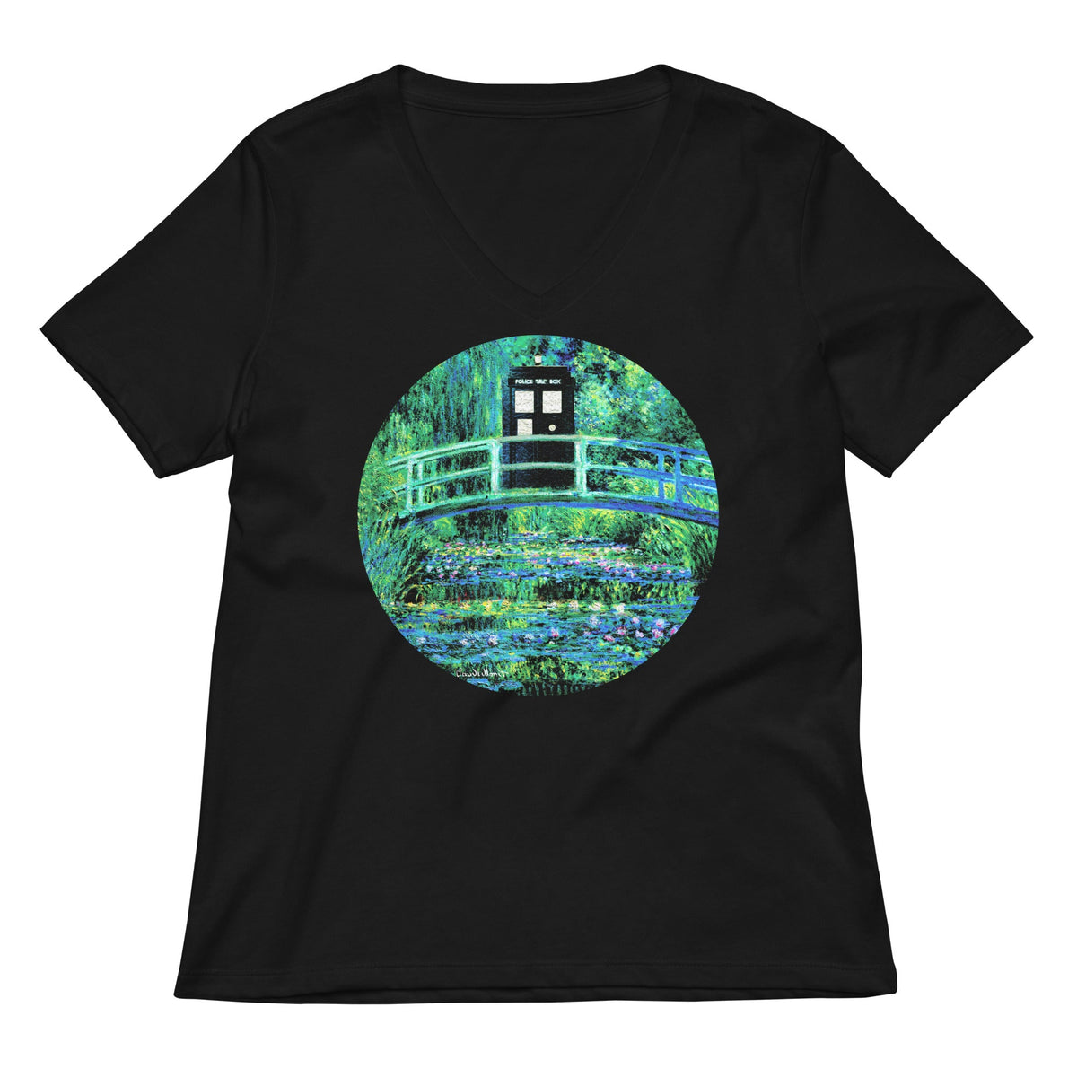 Water Lilies Police Box Women S V Neck Tee V Neck T Shirt Minimal Style